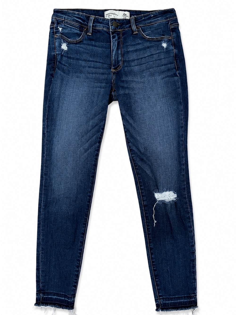 Abercrombie & Fitch Dark Blue Skinny Cropped Jeans with Distressed Knee 4R 26L
